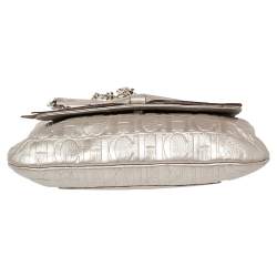 Pre Owned Carolina Herrera Metallic Silver Monogram Leather Audrey Shoulder Bag