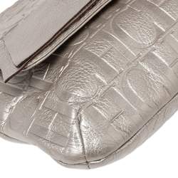 Pre Owned Carolina Herrera Metallic Silver Monogram Leather Audrey Shoulder Bag