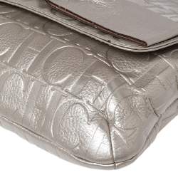 Pre Owned Carolina Herrera Metallic Silver Monogram Leather Audrey Shoulder Bag