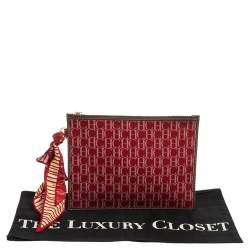 Pre Owned Carolina Herrera Red Monogram Canvas and Leather Pouch
