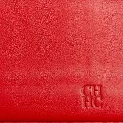Pre Owned Carolina Herrera Red Monogram Leather Trifold Continental Wallet