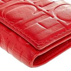 Pre Owned Carolina Herrera Red Monogram Leather Trifold Continental Wallet