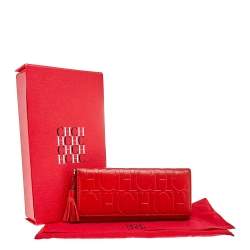 Pre Owned Carolina Herrera Red Monogram Leather Trifold Continental Wallet