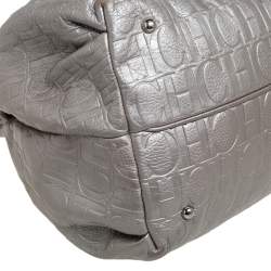 Carolina Herrera Silver Monogram Embossed Leather Audrey Bucket Shoulder Bag