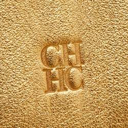 Pre Owned Carolina Herrera Metallic Gold Monogram Leather Tassel Trifold Wallet