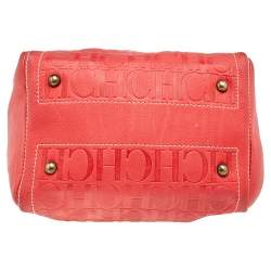 Pre Owned Carolina Herrera Red/Beige Leather Monogram Embossed Andy Boston Bag