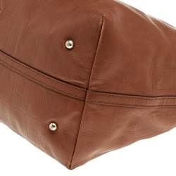 Pre Owned Carolina Herrera Brown Monogram Embossed Leather Tote