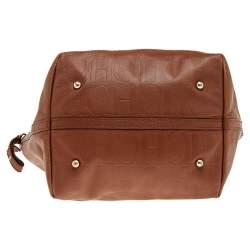 Pre Owned Carolina Herrera Brown Monogram Embossed Leather Tote