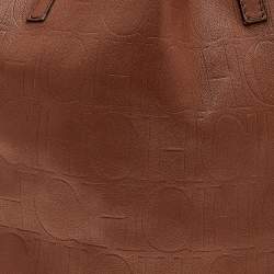 Pre Owned Carolina Herrera Brown Monogram Embossed Leather Tote