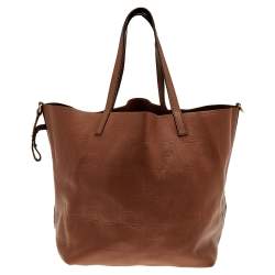Pre Owned Carolina Herrera Brown Monogram Embossed Leather Tote