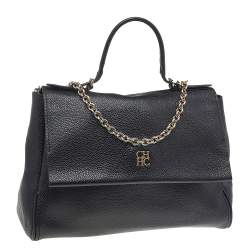 Pre Owned Carolina Herrera Black Leather Minuetto Top Handle Flap Shoulder Bag