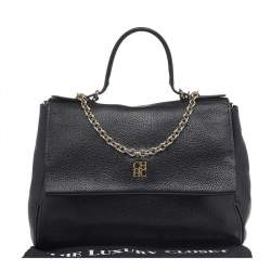 Pre Owned Carolina Herrera Black Leather Minuetto Top Handle Flap Shoulder Bag