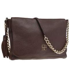 Pre Owned Carolina Herrera Brown Leather Tassel Flap Chain Shoulder Bag