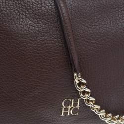 Pre Owned Carolina Herrera Brown Leather Tassel Flap Chain Shoulder Bag