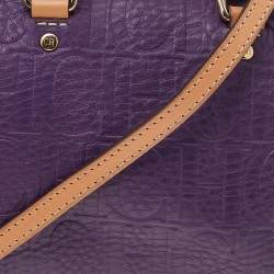 Pre Owned Carolina Herrera Purple Monogram Embossed Leather Mini Andy Boston Bag