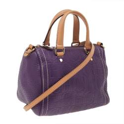 Pre Owned Carolina Herrera Purple Monogram Embossed Leather Mini Andy Boston Bag