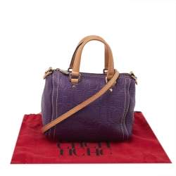 Pre Owned Carolina Herrera Purple Monogram Embossed Leather Mini Andy Boston Bag