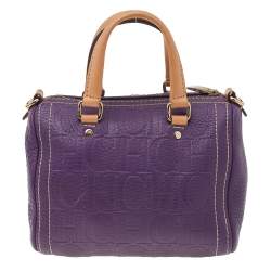 Pre Owned Carolina Herrera Purple Monogram Embossed Leather Mini Andy Boston Bag