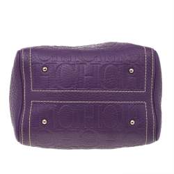 Pre Owned Carolina Herrera Purple Monogram Embossed Leather Mini Andy Boston Bag