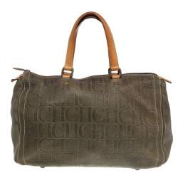 Pre Owned حقيبة كارولينا هيريرا بوسطن نقش مونوغرامي جلد بني