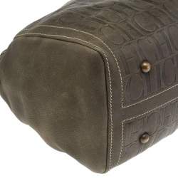 Pre Owned حقيبة كارولينا هيريرا بوسطن نقش مونوغرامي جلد بني