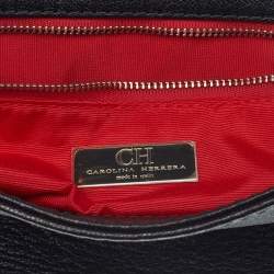 Pre Owned Carolina Herrera Black Leather Monogram Embossed Minuetto Top Handle Bag