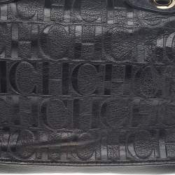 Pre Owned Carolina Herrera Black Leather Monogram Embossed Minuetto Top Handle Bag