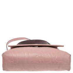 Pre Owned Carolina Herrera Pink Monogram Embossed Leather Top Handle Bag