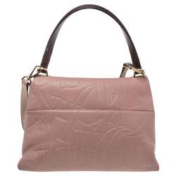 Pre Owned Carolina Herrera Pink Monogram Embossed Leather Top Handle Bag