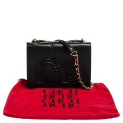 Pre Owned Carolina Herrera Black Leather Flap Shoulder Bag