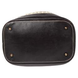 Pre Owned Carolina Herrera Brown/Beige Monogram Canvas and Leather Drawstring Bucket Bag