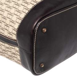 Pre Owned Carolina Herrera Brown/Beige Monogram Canvas and Leather Drawstring Bucket Bag