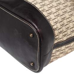 Pre Owned Carolina Herrera Brown/Beige Monogram Canvas and Leather Drawstring Bucket Bag