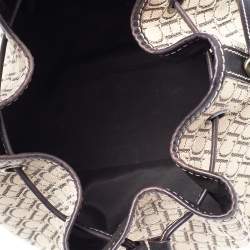 Pre Owned Carolina Herrera Brown/Beige Monogram Canvas and Leather Drawstring Bucket Bag