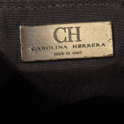 Pre Owned Carolina Herrera Brown/Beige Monogram Canvas and Leather Drawstring Bucket Bag