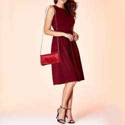 Pre Owned Carolina Herrera Red Leather Flap Chain Shoulder Bag