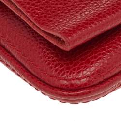 Pre Owned Carolina Herrera Red Leather Flap Chain Shoulder Bag