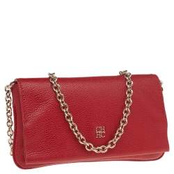 Pre Owned Carolina Herrera Red Leather Flap Chain Shoulder Bag