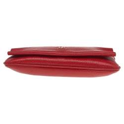 Pre Owned Carolina Herrera Red Leather Flap Chain Shoulder Bag