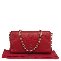Pre Owned Carolina Herrera Red Leather Flap Chain Shoulder Bag