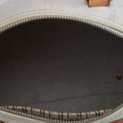 Pre Owned Carolina Herrera White/Brown Leather Monogram Embossed Andy Satchel