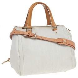 Pre Owned Carolina Herrera White/Brown Leather Monogram Embossed Andy Satchel