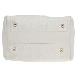 Pre Owned Carolina Herrera White/Brown Leather Monogram Embossed Andy Satchel