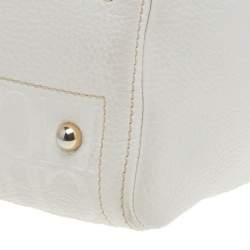 Pre Owned Carolina Herrera White/Brown Leather Monogram Embossed Andy Satchel
