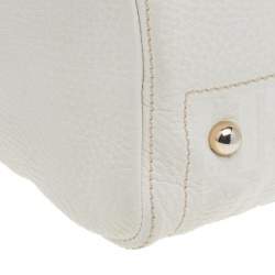 Pre Owned Carolina Herrera White/Brown Leather Monogram Embossed Andy Satchel