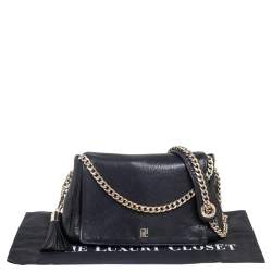 Pre Owned Carolina Herrera Black Leather Chain Flap Shoulder Bag