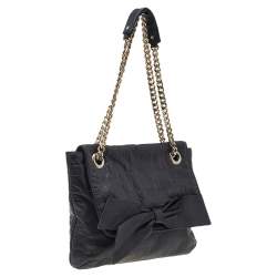 Pre Owned Carolina Herrera Black Monogram Embossed Leather Audrey Shoulder Bag