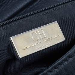 Pre Owned Carolina Herrera Black Monogram Embossed Leather Audrey Shoulder Bag
