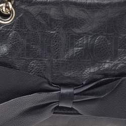 Pre Owned Carolina Herrera Black Monogram Embossed Leather Audrey Shoulder Bag