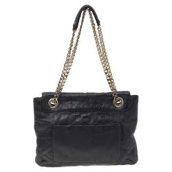 Pre Owned Carolina Herrera Black Monogram Embossed Leather Audrey Shoulder Bag